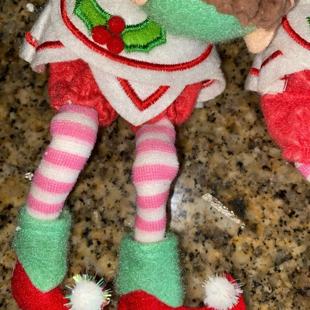 2 Vintage 11” Christmas Knee Hugger Posable Rubber Face Baking Festive Elfves